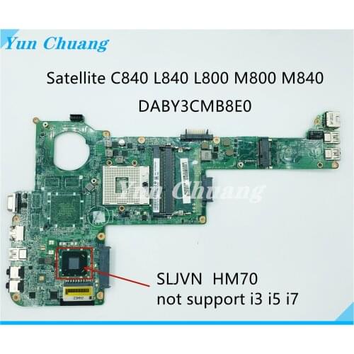 DABY3CMB8E0 For Toshiba M800 L800 L840 C800 M840 C840 Laptop motherboard SJTNV HM70 DDR3 Mainboard