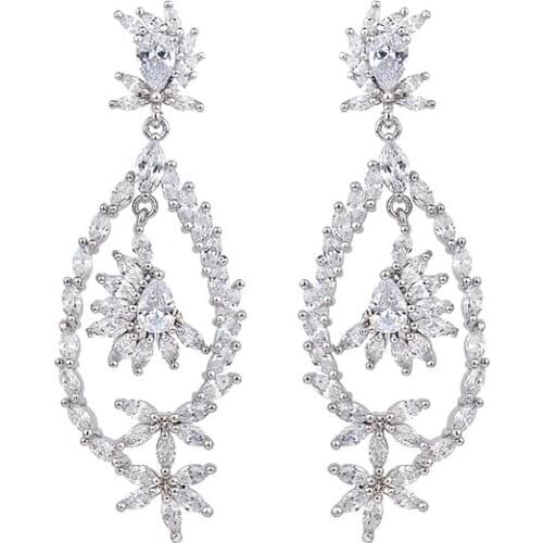 YAN MEI Fashion Micro Mounted Zircon Flower Earrings Dress Earring Women Weeding Gift GLE5887
