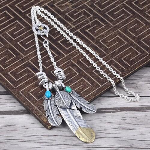 Takahashi Goros Feather Male And Female S925 Sterling Silver Vintage Thai Silver Personality Retro Set Necklace