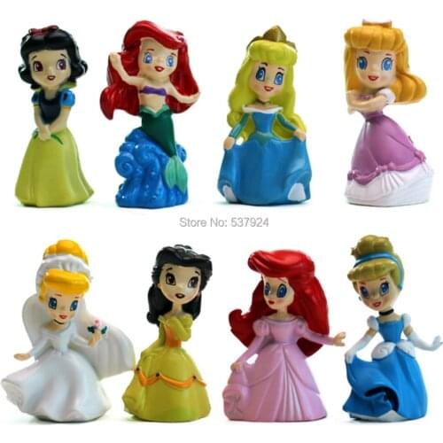 New 8Pcs Q Vesion Princess Snow White Mermaid Belle 6CM PVC Action Figure Toy