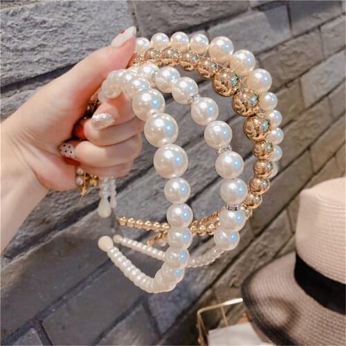 New Trendy Instagram Hot Design Women Big Pearl Head Band Hair Accessories Grace Head Bands