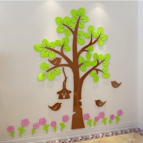 New Tree Flower Three-dimensional Acrylic Wall stickers Cartoon Childrens room kindergarten Creative DIY Home decor 3D Sticker