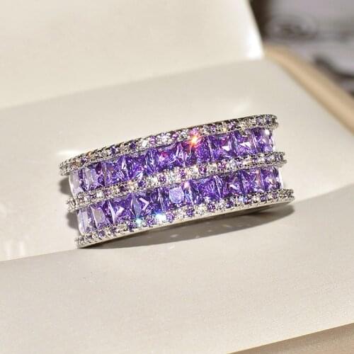 New Double Layer Zircon Purple and White Ring Two-color AAAA Senior Zircon Ladies Ring Bridal Wedding Jewelry 925 Silver Ring
