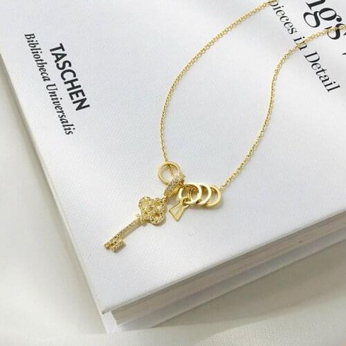 Key necklace ins inlaid zircon pendant choker silver 925 sterling silver light luxury temperament necklace