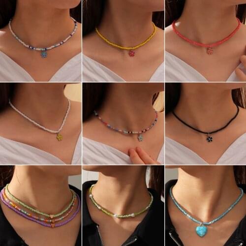 Handmade Simple Bohemian Colorful Seed Beads Choker Necklace Short Women Fashion Street Beaded String Necklace Collar Jewelry