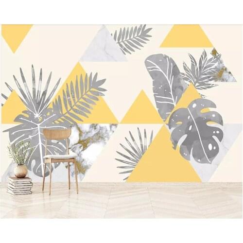 Beibehang Custom wallpaper Nordic geometric hand-painted plant marble TV background wall living room bedroom mural 3d wallpaper