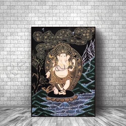 Lord Ganesh thangka painting, Ganapati, decorative poster of Hindu god with elephant head