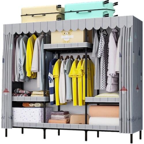 Simple wardrobe rental room bedroom household hanging storage wardrobe thickened reinforced cloth wardrobe