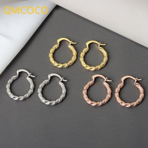 QMCOCO Real 925 Silver Irregular Round Lace Shape Small Stud Earrings for Women INS Simple Style Fine Jewelry