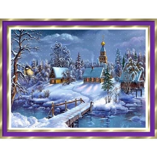 Needlework,for embroidery,DIY 14CT Unprinted Cross stitch kits Snow Night view scenic Art Cross-Stitching home decor crafts