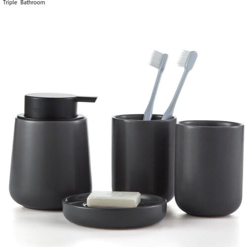 WSHYUFEI Nordic bathroom gray simple ceramic bathroom four-piece toothbrush holder lotion bottle soap box bathroom wash set
