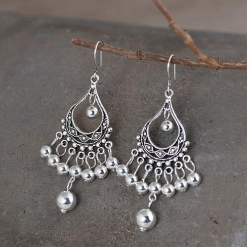 One Pair Tassel Dangle Earrings 925 Sterling Silver Retro Earrings Wholesale Women Fashion Punk Jewelry Valentine Gifts