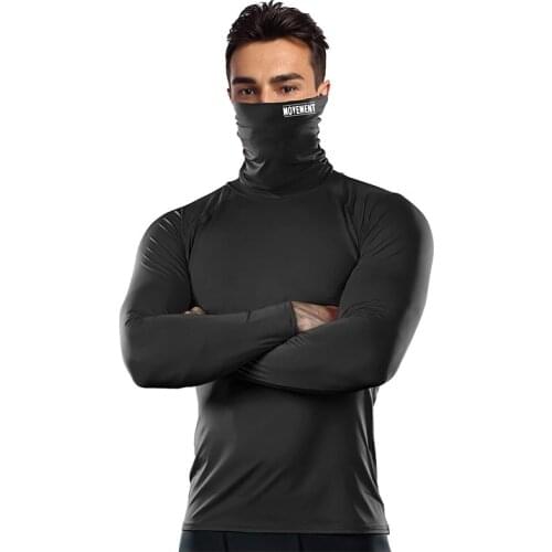 Mask Mens T-shirt Compression Shirt Running Fitness High Neck t-shirts Gym Top Thermal Underwear Sports Baselayer Winter