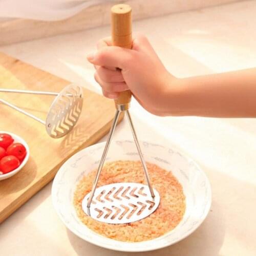 2PCS Stainless Steel Potato Masher Wood Handle Manual Masher Kitchen Food Masher Potato Pusher Smooth Mashed Cooking Tool