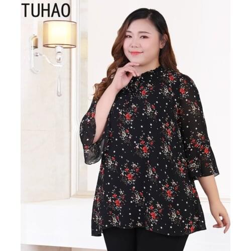 TUHAO plus size 10XL 9XL 8XL Floral Print Chiffon Blouse Shirt SPRING summer vintage Tops large Size Blusas Femininas MS