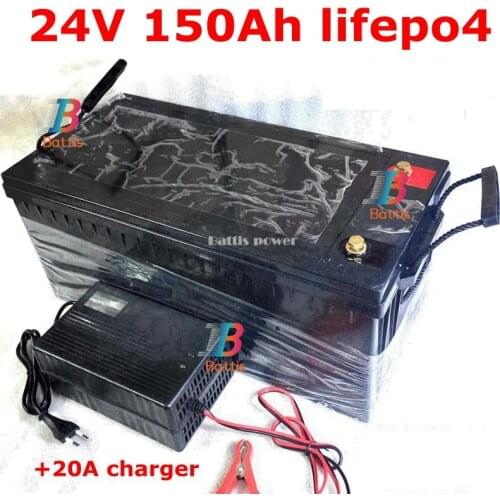 Waterproof 24V 150AH lifepo4 lithium Battery BMS 8S for 2400w Solar system motorhomes backup power Inverter RV UPS +20A Charger