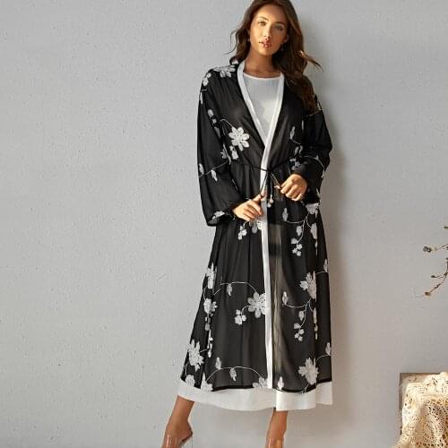 Embroidery Dubai Abaya Kimono Islam Muslim Hijab Dress Abayas female Kaftan Caftan Marocain Turkish Islamic Clothing Robes F1901