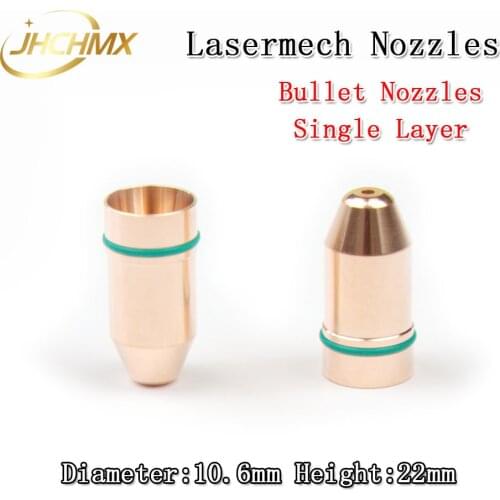 High Quality 10Pcs/lot Lasermech Bullet Nozzles Single Layer Dia.10.6mm Caliber 0.8 - 2.5 For Lasermech Fiber Laser Cutting Head
