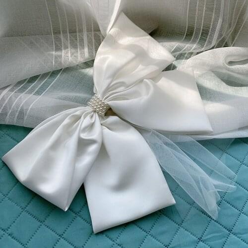 Minimalist Style White Oversized Bow Hair Clip Veil face Cover Bride Headdress wedding hair accessories Wholesale