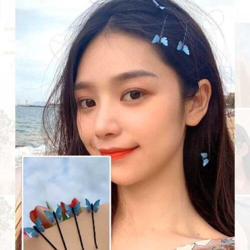 4Pcs/Set Women Girls Blue Butterfly Hair Clips Bobby Pins Sweet Romantic Simple Metal Barrettes Hairpins Wedding Holiday Party