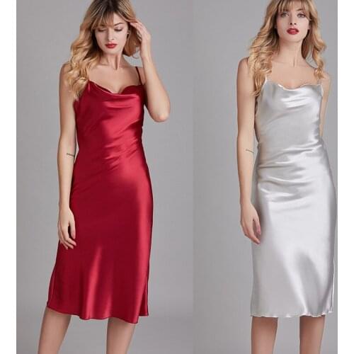 SeeBest Silk Nightgown Womens Spring And Summer Elegant Swing Collar Thin Tracksuit-Outer Wear lingerie sexy dress