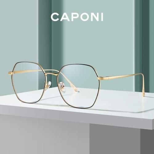 CAPONI Eye Glasses Frames For Women Fashion Brand Designer Spectacle Frame Titanium Polygon Gold Clear Optical Glasses J31026