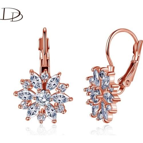 DODO Rose Gold Color Crystal Flower Hoop Earrings for Women bijoux Vintage Wedding Earring Statement Brinco Fashion Jewelry E142