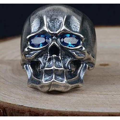 100% Real 925 Sterling Silver &CZ thai Mens SKull VINTAGE ring rings Vintage jewelry A2563