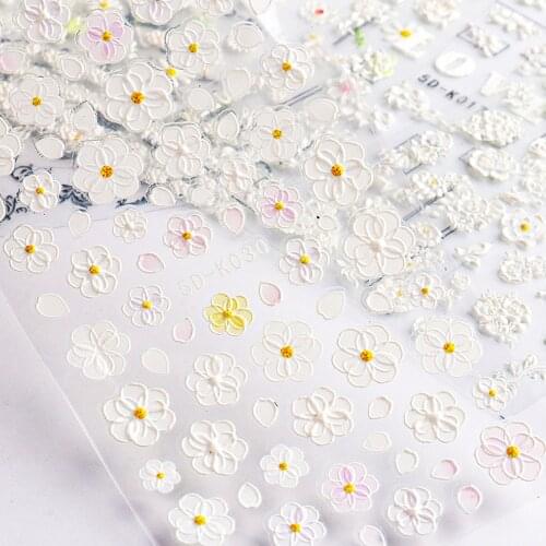 2021 New Product Nail Sticker 3D Embossed Three-dimensional Hollow White Bride Lace Butterfly Flower Nail Sticker