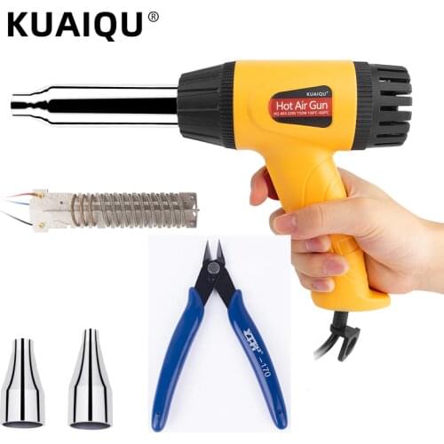 220V EU Industrial Electric Hot Air Gun Thermoregulator Heat Guns Shrink Wrapping Thermal Power Tool 60-600C Adjustable ＋Nozzle