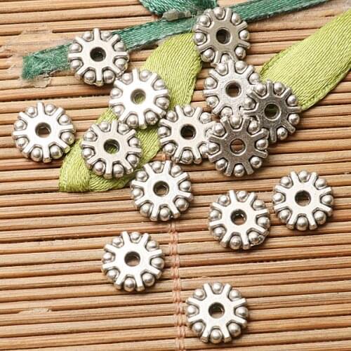 50pcs dark silver color 8.7mm wide round shaped gear design spacer bead EF2830
