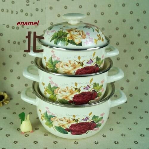 Free shipping enamel cooking pots set 3 mini casserole with cover stew pot soup pot milk pot 16/18/20cm