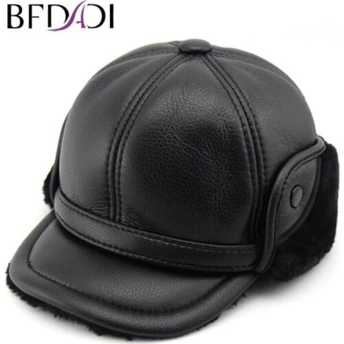 BFDADI 2020 Brand Snapback Hat Bone Warm Hats Size 57-61cm Leather Cap for Men Solid Winter Pu Leather Baseball Caps