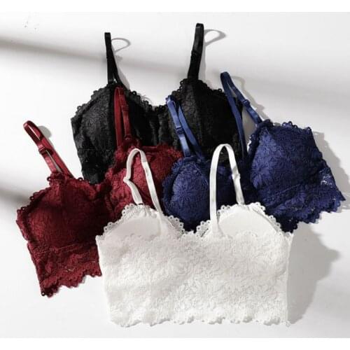 Women Floral Lace Bra Bra Sexy Seamless Underwear Wireless Quilted Bra V-neck Deep Gathered Female Bra