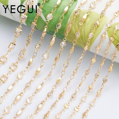YEGUI C160,diy chain,18k gold plated,0.3microns,copper metal,zircon,hand made,diy bracelet necklace,jewelry making,1m/lot