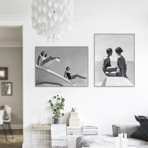 Black White Vintage Couple Photography Poster Prints Female Swimmers Swimsuit Modeling Pictures Canvas Painting Home Wall Decor