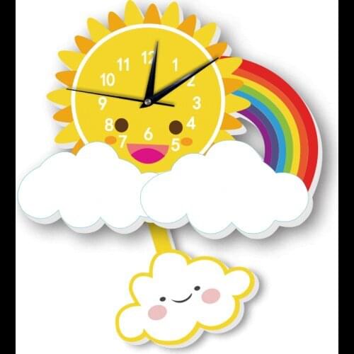 Pendulum Clocks Kids Wall Clock for Children Room Rainbow Cartoon Sun Slient Cloud Watch Study Living Room Decoration Home Decor