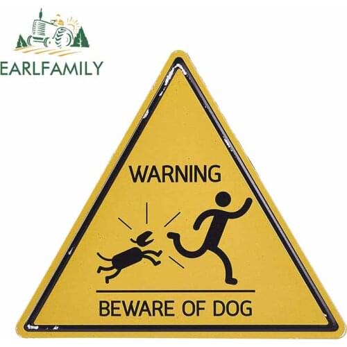 EARLFAMILY 13cm x 11.4cm Home Beware of Dog Sign Funny Dog Signs Funny Warning Car Stickers Door Fence Window Decoration