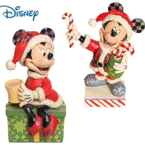 Disney Genuine Mickey Mouse Anime Action Figure Cute Resin Dolls Ornaments Collection Model Toys Boxed Christmas Gifts for Kids