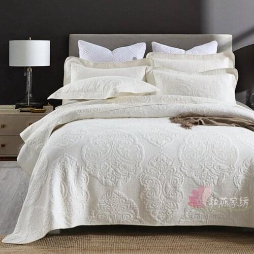 3pcs Cotton Bed Set Nordic Light Luxury Pure Cotton Bed Cover European and American Quilted Solid Color Embroidered Bed Sheet