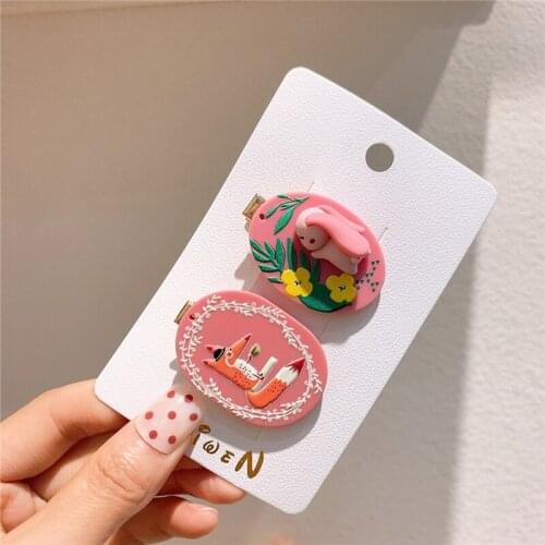 Korean Cartoon Animal Hair Clips for Girls Flower Rabbit Cat Hairpin Plastic Lovely Kids Bangs Grips Daily Barrettes Accessories