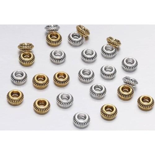 50pcs/lot 7mm Antique Gold Circular Flat Loose Spacer Beads For Jewelry Making DIY Handmade Bracelet Findings Accessories