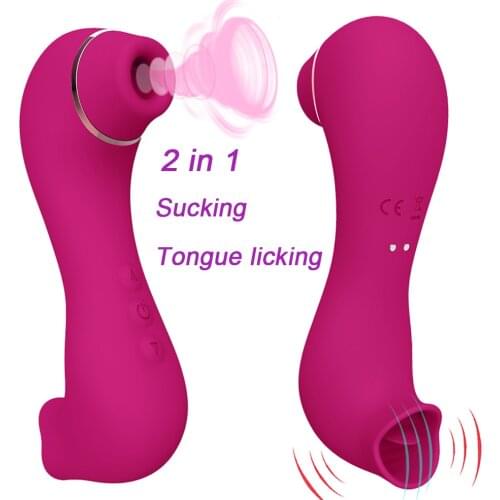 Licking & Sucking 2 in 1 Clitoral G Spot Vibrator Nipple Massager Oral Sucker for Women Clit Stimulator Sex Toys Adults Products