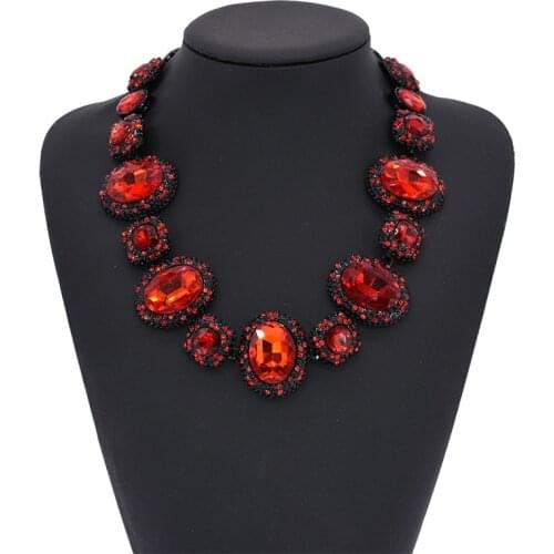 Fashion Luxury Big Gem Glass Crystal Choker Necklace Women Statement Large Collar Choker Necklace Charm Indian Ethnic Necklace