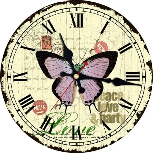 Retro Field scenery Fashion Silent Wall Clock Living Room Balcony courtyard Wall Clock Vintage Butterfly Large Decor Round Wall