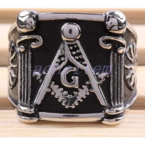 Stainless Steel American Freemason Logo Men Rings Punk Rings For Men Retro Finger Ring