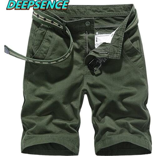 2021 New Summer Battlefield Style Casual Shorts Men Solid Cotton Pockets Loose Fit Military Fashion Chic Knee Length Shorts Men