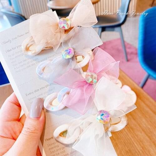 Gentle mesh rhinestone bow hairpin ins net red girl acrylic chain duckbill clip hair accessories for women