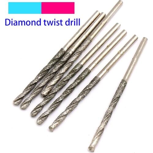 10pcs Diamond Coated Twist Drill Bits Set Needle High Speed Steel Polishing Power Tools For Glass Jewelry Agate Fine Drilling