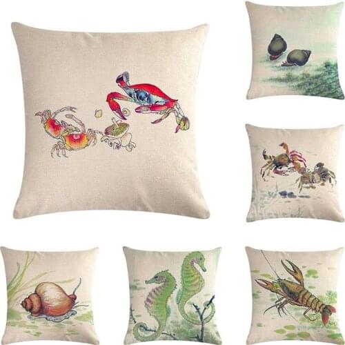 Aquatic creatures Cushion Cover Ink painting Printed Fish Shrimp Crab Snail Pillow Case Chair Home Throw Pillows Case ZY388
